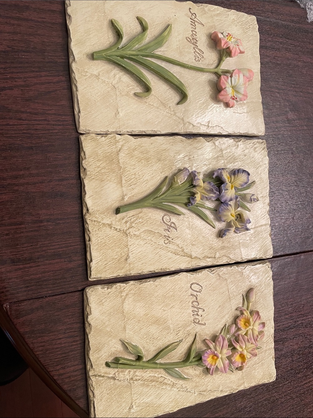 Set of 3 Vintage Home Interiors Iris, Orchid & Amaryllis Flower Wall Plaques